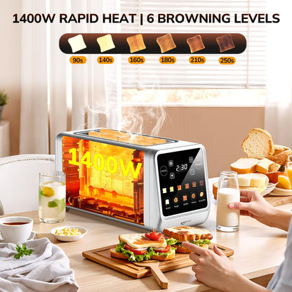 Keenstone Toaster 4 Slice, Digital Smart Toaster with TouchScreen, Memory Function, Single Slot Toasting, Timer, Reheat & Defrost for Bagels, Bread, Waffles, Muffin, Stainless Steel Kitchen Essentials