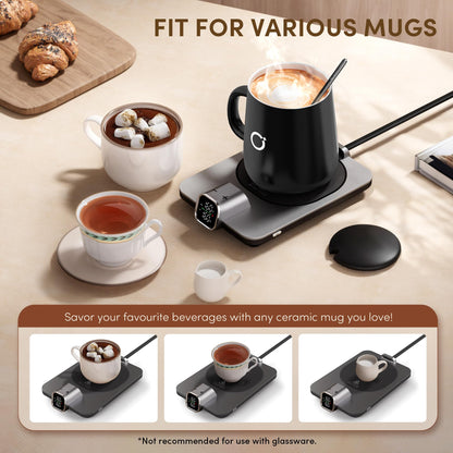 Coffee Mug Warmer & iKago Mug Set, Accurate Temperature Control Smart Heated Mug for Desk, Electric Coffee Warmer with Auto Shut Off & Real-Time Temp Display, Gifts for Men Women, 15oz Ceramic Mug