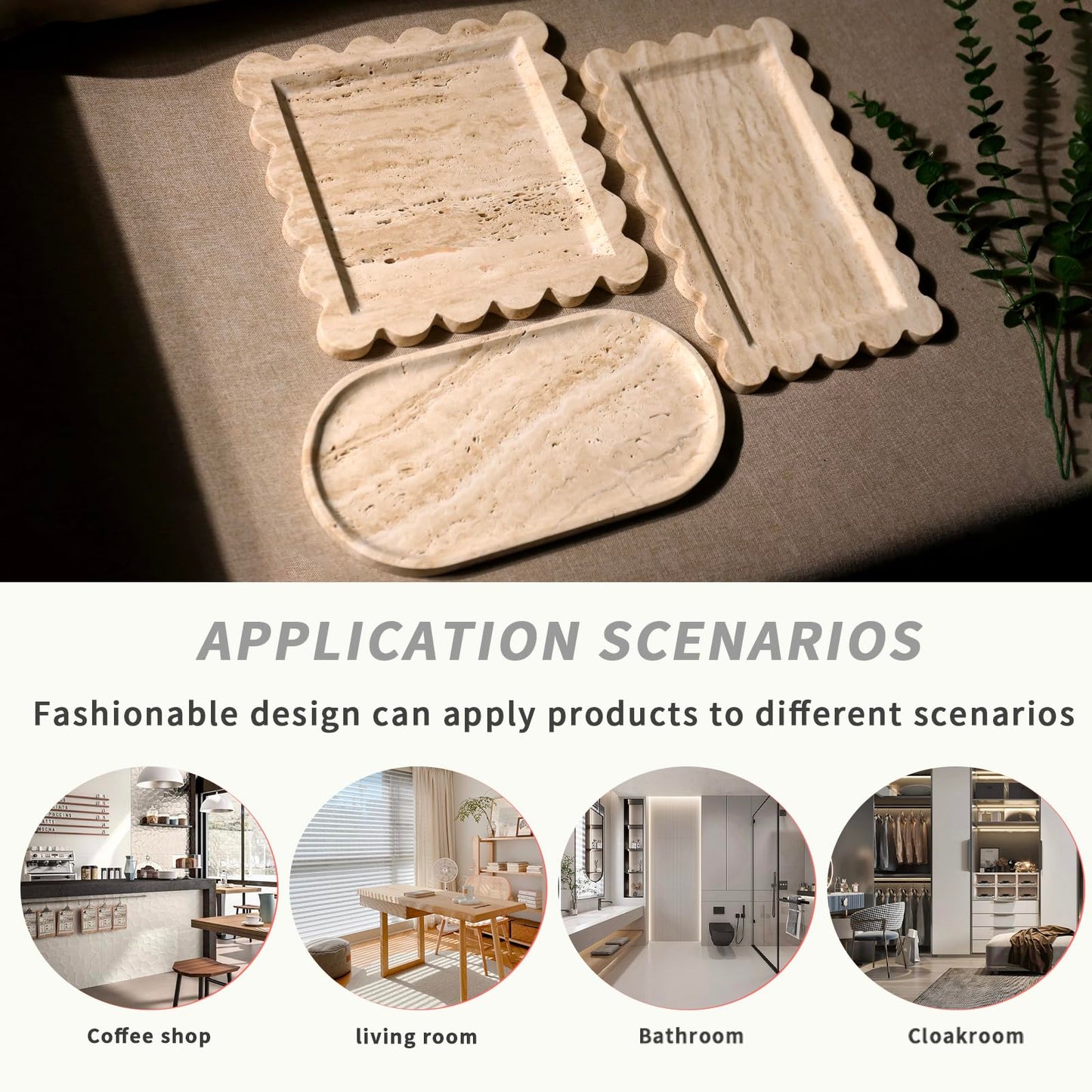 Natural 100% Marble Vanity Tray Luxury Scalloped Marble Storage Rectangle Italian Travertine Tray for Home Decor Stone Tray for Bathroom/Kitchen/Candle Key (Rectangle-11.8 * 7.4-Beige Travertine)