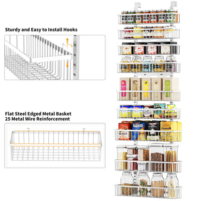 Moforoco 9-Tier White Over The Door Pantry Organizer, Pantry Organization and Storage, Black Hanging Basket Wall Spice Rack Seasoning Shelves, Home & Kitchen Bedroom Bathroom House Essentials
