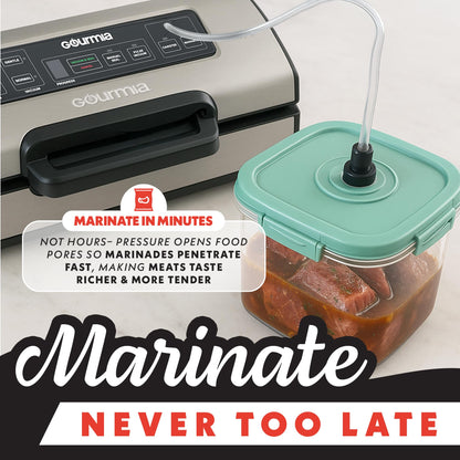 Gourmia Vacuum Sealer – Food Preservation System with Marinate Mode and Vacuum Hose, Pulse Control, LED Display, Built-In Cutter, Gentle & Normal Vacuum Options, Stainless Steel
