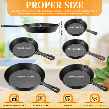 Vesici 5 Pcs Cast Iron Skillet Frying Pans with Drip-spouts Circle Non-stick Frying Skillet Omelette Pan Safe Healthy Cookware for Home Barbecue Kitchen Party Restaurant Catering Service (Mixed Size)