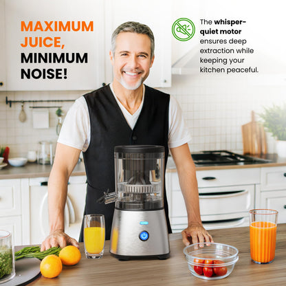 Eurolux Electric Citrus Juicer Stainless Steel | Premium Hands-Free One-Touch Orange Juice Squeezer for Oranges, Lemons, and Limes | Quiet Operation, Easy to Clean, Countertop Small Kitchen Appliance