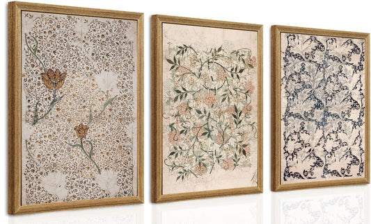 Bohemian Botanical Wall Art Set Of 3 Vintage Floral Canvas Prints For Home & Kitchen Wall Decor Art Prints 12x16 Inches Wood Framed Easy to Hang