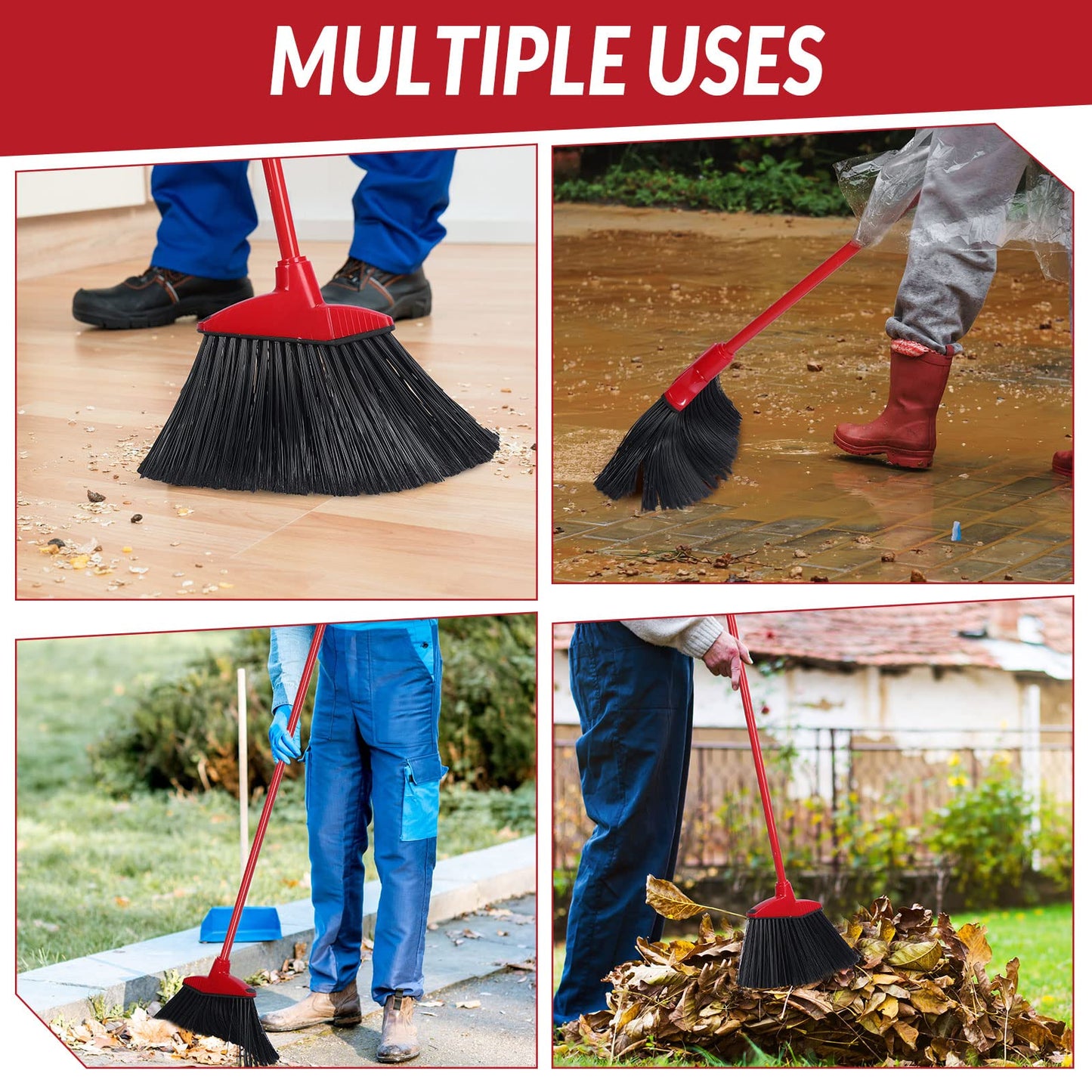 8 Pieces Broom Bulk Commercial Angle Broom Heavy Duty Indoor Outdoor Broom with Coated Metal Handle for Courtyard Garage Lobby Shop Home Kitchen Office Floor