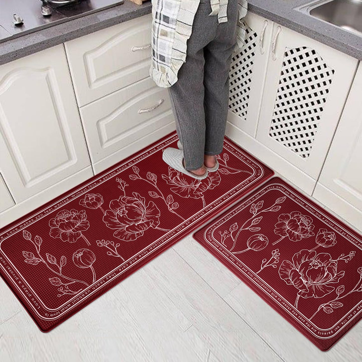 ROTTOGOON Kitchen Floor Mat Set of 2, Cushioned Anti Fatigue Kitchen Mat 20"x32"+20"x59", Non-Slip Waterproof Kitchen Rug, Premium PVC Comfort Kitchen Mats and Rugs for Kitchen, Office, Home, Laundry