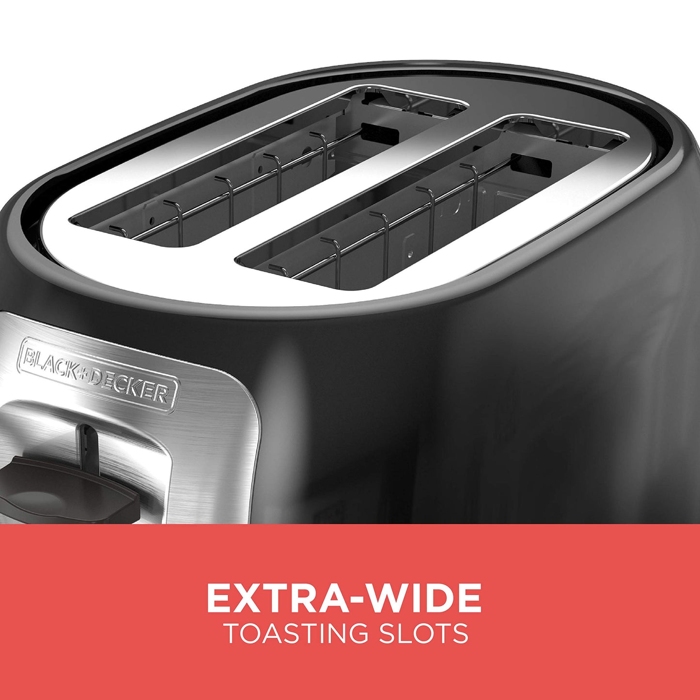 BLACK+DECKER 2-Slice Toaster, Extra-Wide Slots, Classic Oval, Black & Stainless Steel, TR1278B