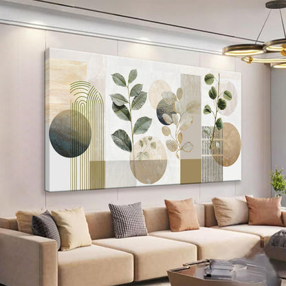TAIJXAGSG Green Boho Wall Art Minimalist Canvas Wall Art Decor Geometric Line Leaf Beige Green Wall Art Canvas Artwork Print Paintings Abstract Art Botanical Boho Room Office Home Wall Decor 20"X 40"
