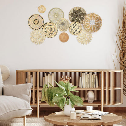 Tatuo 11 Pcs Boho Wall Basket Decor Bulrush Woven Wall Hanging Art Round Farmhouse Rustic Handmade Wicker for Summer Home, Bedroom, Living Room, Kitchen Decorations, Multi Sizes(Vivid)