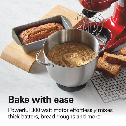 Hamilton Beach Electric Stand Mixer, 4 Quarts, Dough Hook, Flat Beater Attachments, Splash Guard, 7 Speeds with Whisk, Easy-Carry Top Handle, Red
