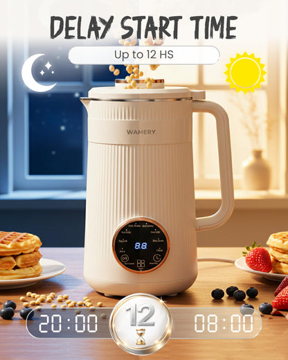 Wamery 32oz Nut Milk Machine (Black) - Soy Milk Maker for Almond & Oat, Fruit Blender, Automatic Heated Programs, Self‑Cleaning, Delay Start, Keep Warm & Boil Water, 1‑Liter Capacity with Starter kit