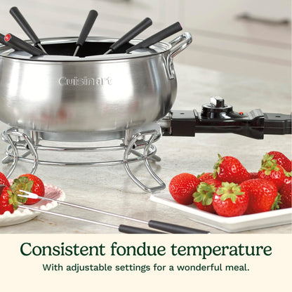 Cuisinart Fondue Pot Set, 3-Quart Stainless Steel Electric Fondue Pot for Chocolate, Cheese, Broth, and Oil, Includes 8 Forks, Temperature Control, Nonstick Interior, Dishwasher Safe, CFO-3SSNAS