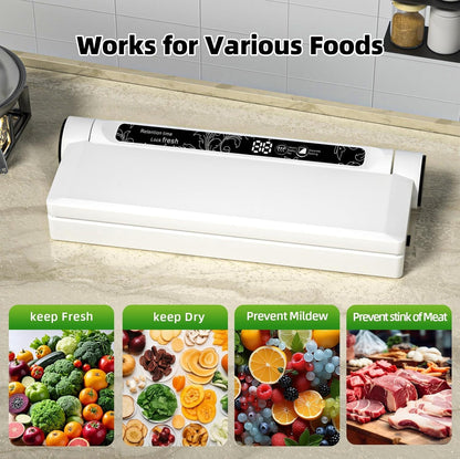 Food Vacuum Sealer Machine, 75KPA Powerful Suction, Dry/Wet Modes, Compact Vacuum Sealer for Food, with Led Indicator Lights, 20 Vacuum Sealer Bags