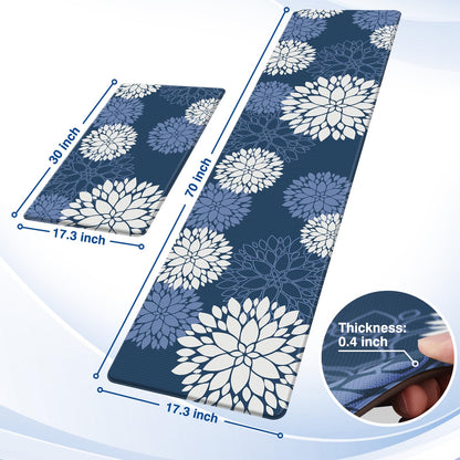 Softercharm Kitchen Mats, 2PCS Non-Slip Cushioned Rugs, Anti-Fatigue Waterproof Floor Rug, Washable Standing Desk Mat, Home Laundry Office Apartment Decor and Accessories (17.3" ×70" +17.3" ×30"-Blue)