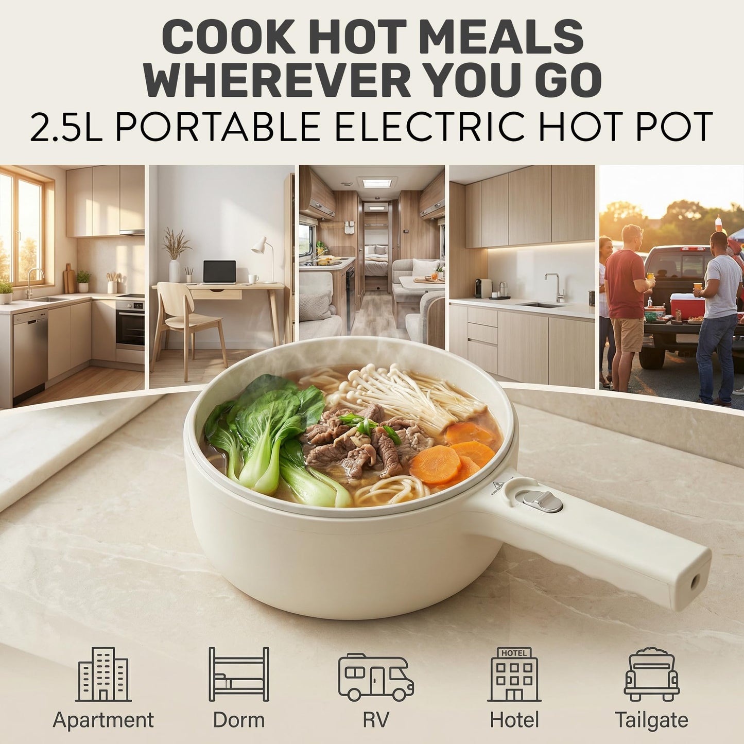 Ceramax PRO 2.5L Electric Hot Pot with Lid & Steamer, All in 1 Non Toxic Ceramic Cooker Skillet Hotpot and Deep Fryer Pot for Ramen, for Dorms, Camping, RVs, Adjustable Temp. - New Improved 2026 Model