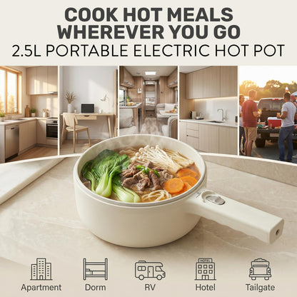 Ceramax PRO 2.5L Electric Hot Pot with Lid & Steamer, All in 1 Non Toxic Ceramic Cooker Skillet Hotpot and Deep Fryer Pot for Ramen, for Dorms, Camping, RVs, Adjustable Temp. - New Improved 2026 Model
