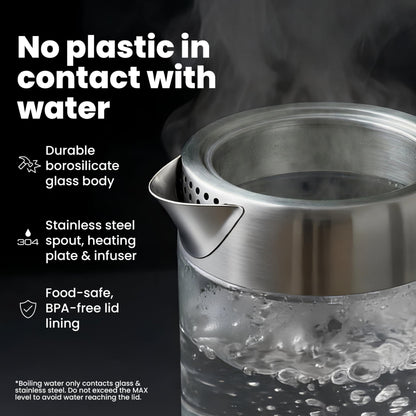 Viante Electric Kettle With Infuser. No Plastic In Contact With Water. Hot Tea Maker With Temperature Control And Automatic Shut Off. Tea Kettle With Brewing Programs. 1.5 Liters Capacity
