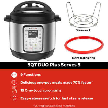 Instant Pot Duo Plus 9-in-1 Electric Pressure Cooker, Slow Cooker, Rice Cooker, Steamer, Sauté, Yogurt Maker, Warmer & Sterilizer, Includes App With Over 800 Recipes, Stainless Steel, 3 Quart