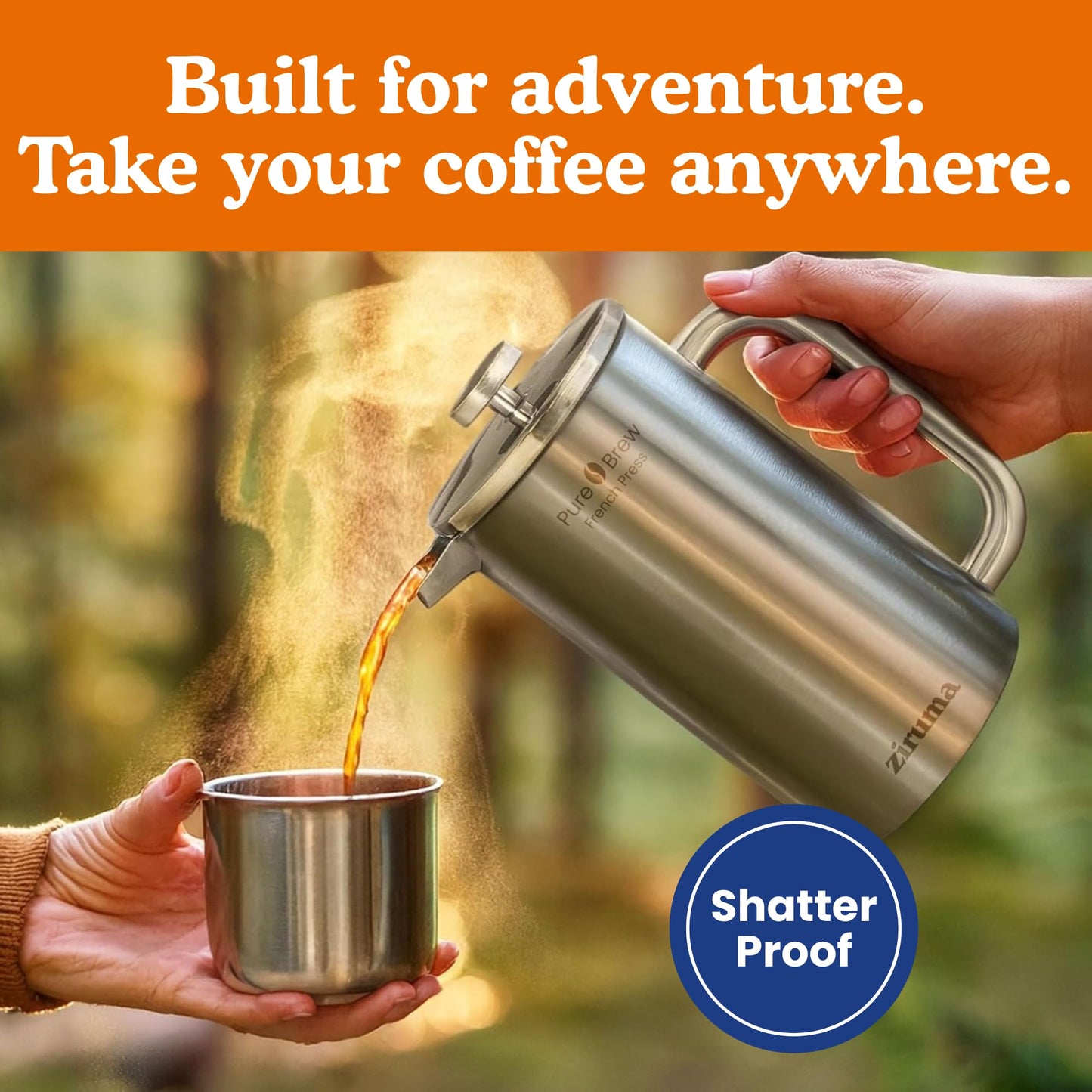 Ziruma Non-Toxic French Press, Surgical Stainless Steel Coffee Press, Plastic-Free, Heavy Metal-Free, No Endocrine Disruptors, 34 Oz, Double Wall, 4-Layer Filter, Portable Coffee Maker