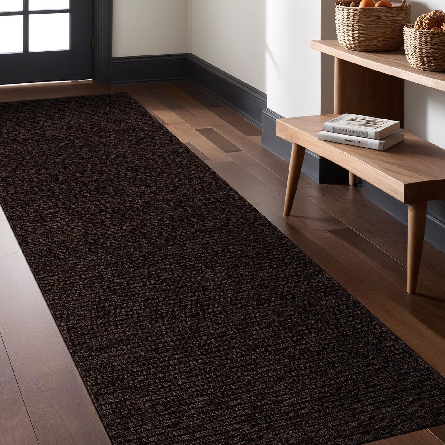 Luul Home Non Slip Brown Solid Rubber Back Thin Runner Rugs for Living Room 2x7 for Kitchen, Rug for Bedroom and Hallway, Stain Resistant Easy Cleaning Non Shedding Carpet Brown 2 x 7