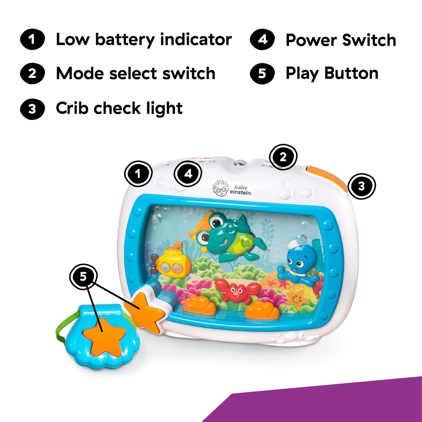 Baby Einstein Sea Dreams Soother Crib Toy with Remote, Lights and Melodies for Newborns and up