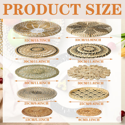 Tatuo 11 Pcs Boho Wall Basket Decor Bulrush Woven Wall Hanging Art Round Farmhouse Rustic Handmade Wicker for Summer Home, Bedroom, Living Room, Kitchen Decorations, Multi Sizes(Vivid)