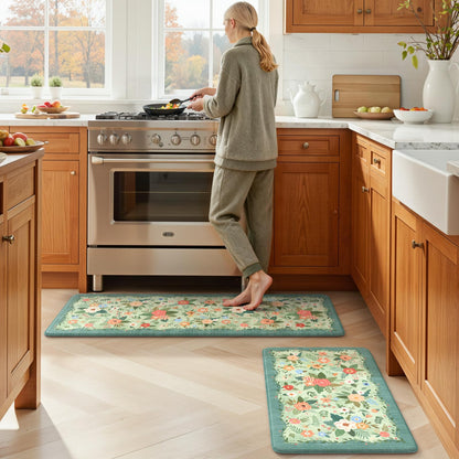 KIMODE Kitchen Mats for Floor Cushioned Anti Fatigue, Green Floral Kitchen Rugs Sets of 2, Boho Rugs for Kitchen Floor, Comfort Kitchen Floor Mats, Standing Desk Mat for Sink Laundry 20"x47"+20"x32"