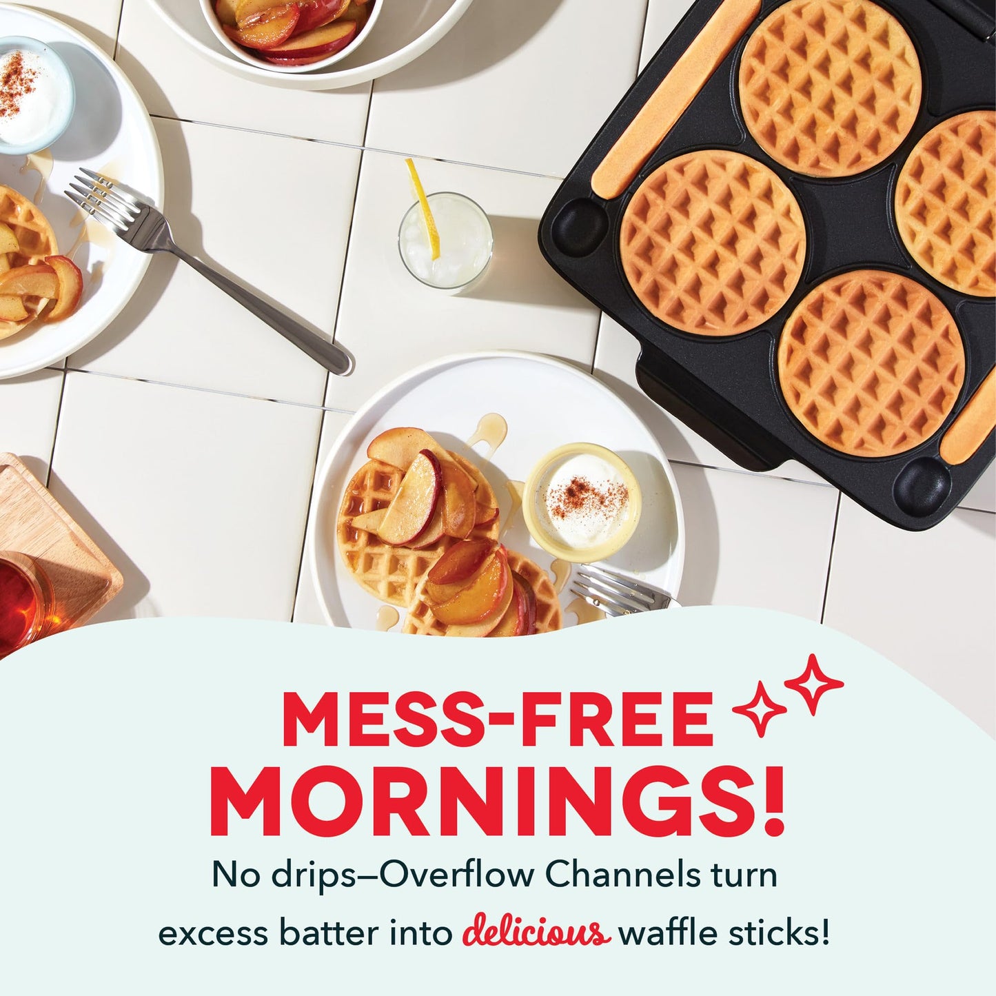 Dash Multi Mini Waffle Maker- Quad Waffle Maker for Family Breakfasts - Dual Nonstick Heating Plates & Easy-Release Surface - Compact & Fast-Heating - Graphite