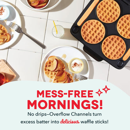 Dash Multi Mini Waffle Maker- Quad Waffle Maker for Family Breakfasts - Dual Nonstick Heating Plates & Easy-Release Surface - Compact & Fast-Heating - Graphite