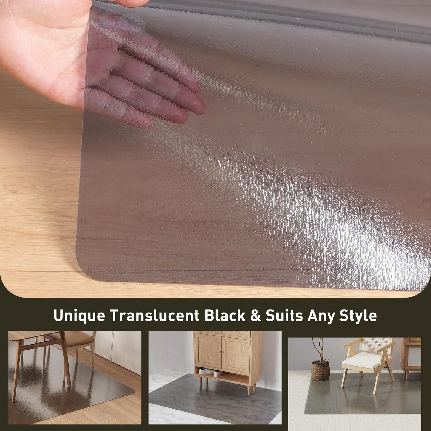 Area Floor Mat for Home, 4'×6' Translucent Black No Slip Waterproof Vinyl Area Rug for Hard Floor, Spill Resistant Floor Protector Cover for Kitchen, Easy Clean Splat Mat for Under High Chair