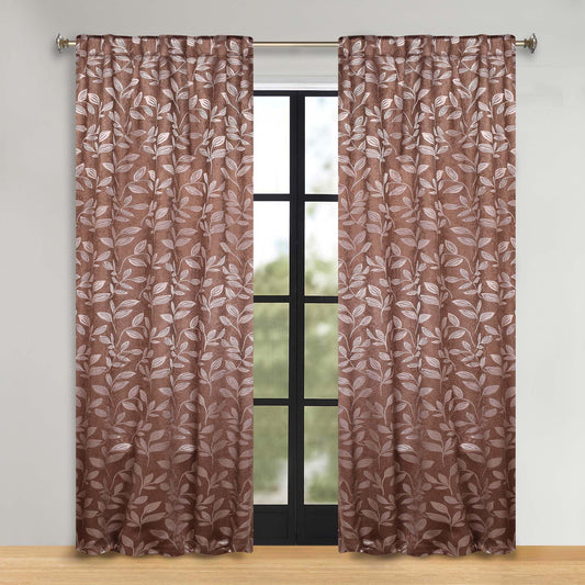 Superior Blackout Curtains, Room Darkening, Bedroom, Drapes, Kitchen, Living Room Window Accents, Sun Blocking, Thermal, 2 Pack, Leaves Blackout Back Tab Curtains, Set of 2, 52" x 96", Copper