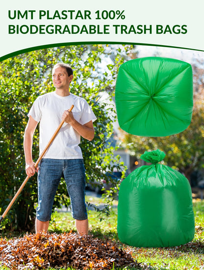 UMT Plastar 400 Count Compostable Trash Bags 10-12 Gallon, 24 x 24 Inch Biodegradable Kitchen Garbage Bags 15 Micron, Green Eco Friendly Small Trash Bags for Home, Office & Bathroom