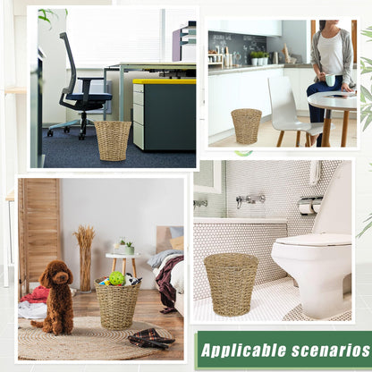 Hushee 4 Pcs Seagrass Waste Basket 3 Gallons Wicker Waste Basket Woven Rattan Trash Can Boho Wicker Garbage Can for Bathroom Bedroom Kitchen Offices Home, Brown