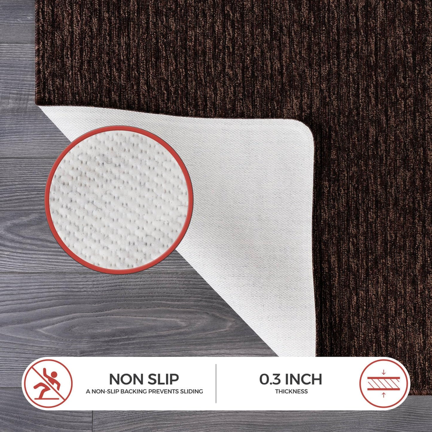 Luul Home Non Slip Brown Solid Rubber Back Thin Runner Rugs for Living Room 2x7 for Kitchen, Rug for Bedroom and Hallway, Stain Resistant Easy Cleaning Non Shedding Carpet Brown 2 x 7