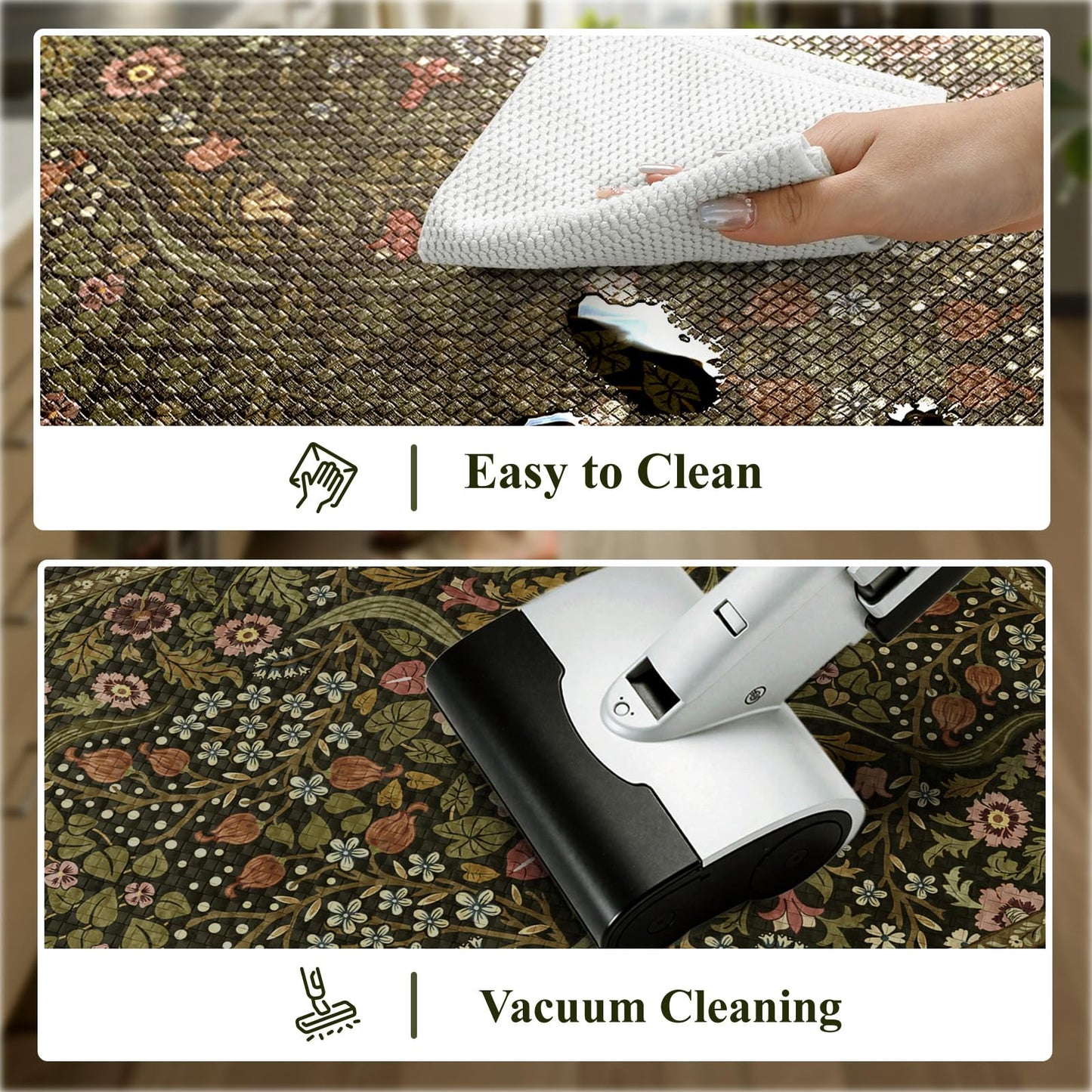 Collive Kitchen Mats for Floor 2PCS, Cushioned Anti Fatigue Rugs Non-Slip Waterproof Kitchen Sink Mat, Green Floral Standing Mat for Bar, Office, Desk, Home Decor
