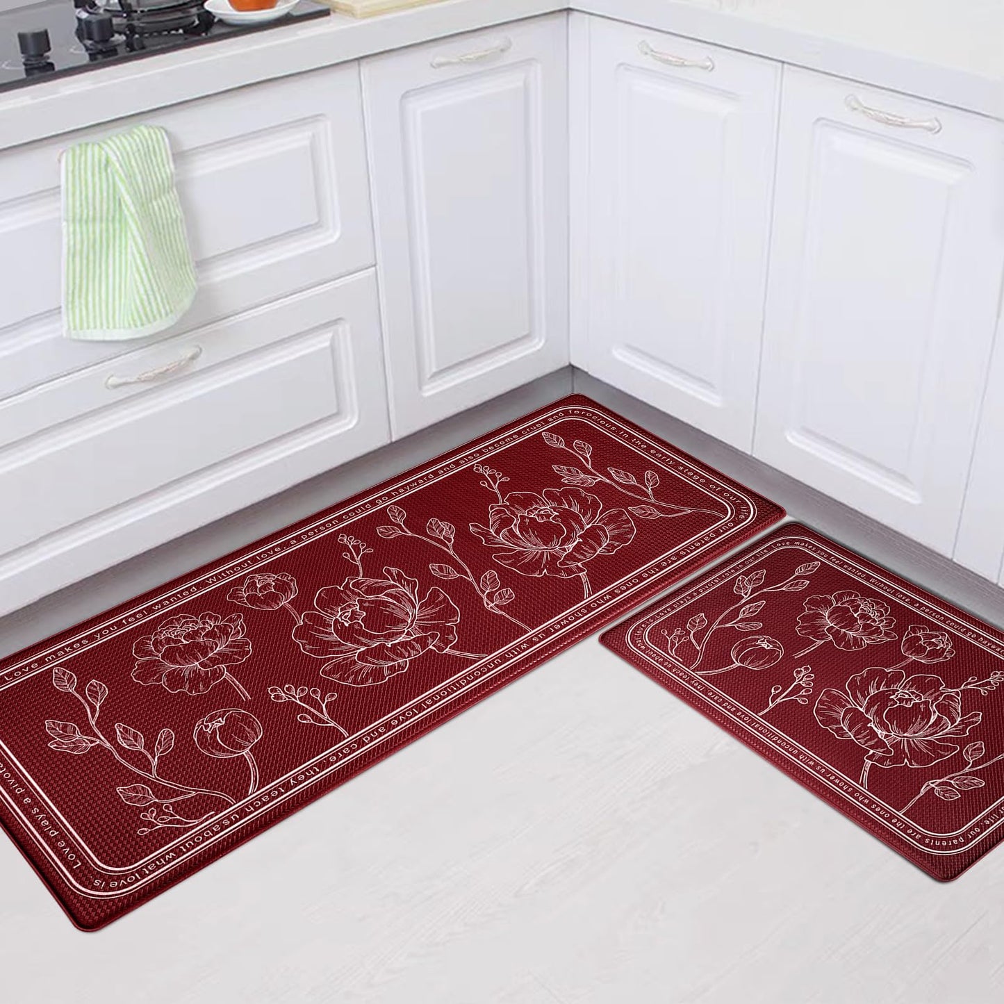 ROTTOGOON Kitchen Floor Mat Set of 2, Cushioned Anti Fatigue Kitchen Mat 20"x32"+20"x59", Non-Slip Waterproof Kitchen Rug, Premium PVC Comfort Kitchen Mats and Rugs for Kitchen, Office, Home, Laundry