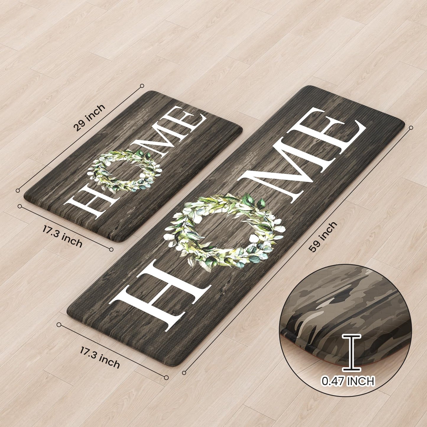 KIMODE Anti Fatigue Kitchen Mat 2PCS,Non-Skid Waterproof Kitchen Rugs,Farmhouse Kitchen Mat for Floor,Cushioned Comfort Foam Standing Mat for Home,Laundry,Office,Sink,Desk