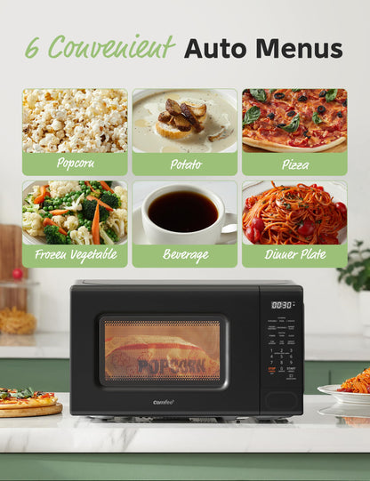 COMFEE CMO-C20M1WB Countertop Microwave Oven, 0.7 cu.ft Small Microwave with 11 Power Levels,Turntable Reset and Memory Function, Speedy Cooking, Weight/Time Defrost, Children Lock, 700W, Modern Black