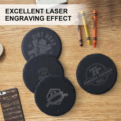 72 PCS Slate Coasters Set, 4 Inch Black Round Stone Drink Coasters Bulk, Laser Engraving Blanks with Anti-Scratch Bottom for Coffee Bar Home Kitchen Decor, Ideal Housewarming Wedding Gifts