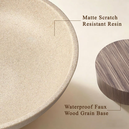 YMXYJM Modern Pedestal Fruit Bowl, Large Matte Resin Decorative Bowl with Faux Wood Base for Kitchen Counter, Living Room, Entryway Home Decor, Brown