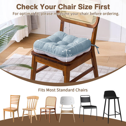 BETU Chair Cushions for Dining Chairs Set of 6,3.5" Thick Kitchen Table Chair Pads with Ties,Non Slip Backing and Covers, Seat Cushion for Dining Room,Bar,Patio Chairs,15.5"X15.5"X3.5",Smoky Blue