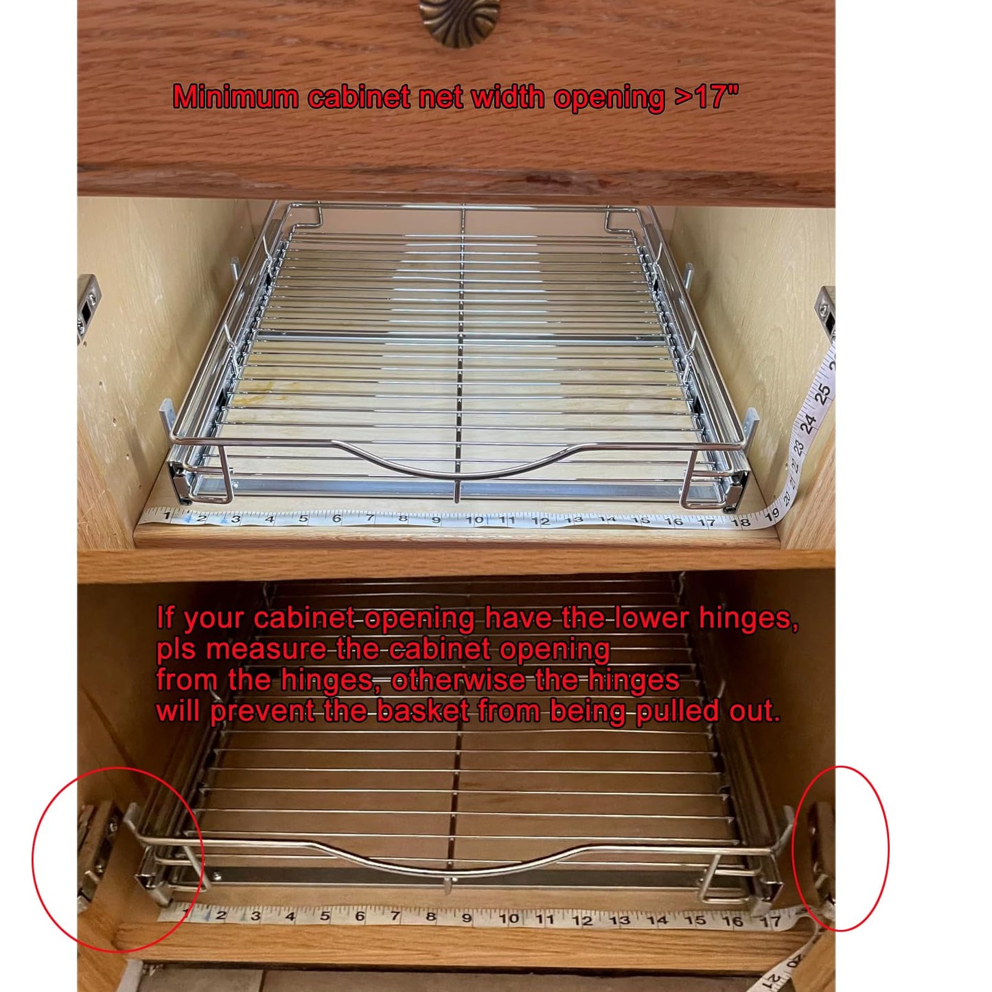 DINDON 1 Tier Pull Out Cabinet Organizer (17" W x 21" D) Heavy-Duty Metal Sliding Drawer Shelf, Slide Out Wire Basket for Kitchen Cabinets, Pantry, Bathroom, Chrome Finish…