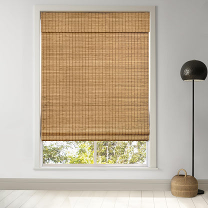 LazBlinds Cordless Bamboo Roman Shades, Privacy Blinds for Interior Windows, Room Darkening Roll Up Bamboo Blinds for Home & Patio, 32.5" W x 64" H, Highfield Teak