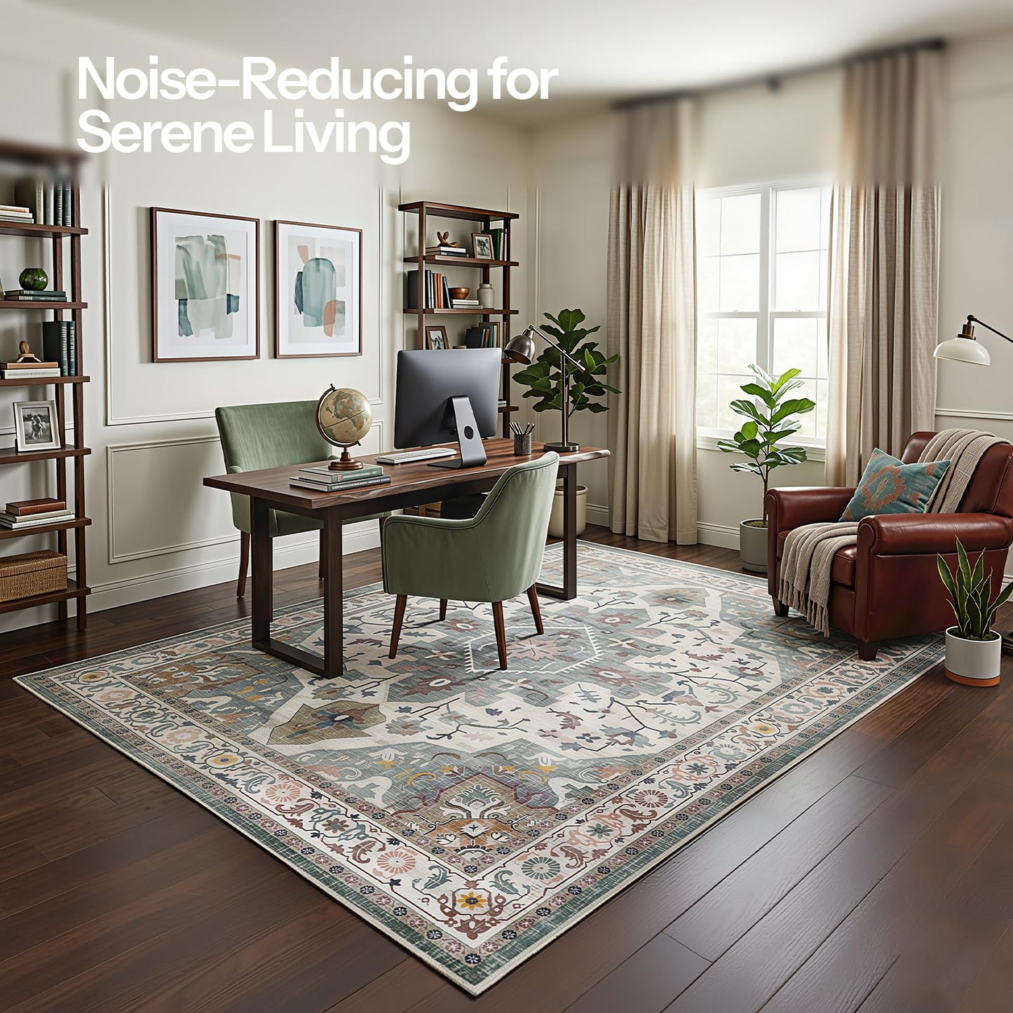 HOOBRO 6 x 9 ft Area Rugs for Living Room, Washable Non-Slip Stain Resistant Rug, Large Carpets, Pet Friendly Low Pile Soft Rug, for Bedroom Kitchen Dining Room Home Office, Vintage Green GN04AR01