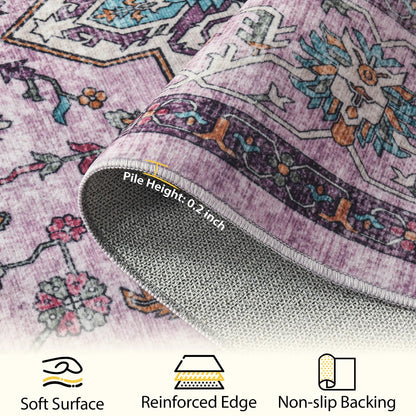 Softlife Washable Area Rug for Living Room, 5x7 Purple Large Boho Accent Rugs for Bedroom Bathroom Kitchen Under Dinning Table, Neutral Non-Slip Carpet for Nursery Kids Laundry Dorm Home Decor