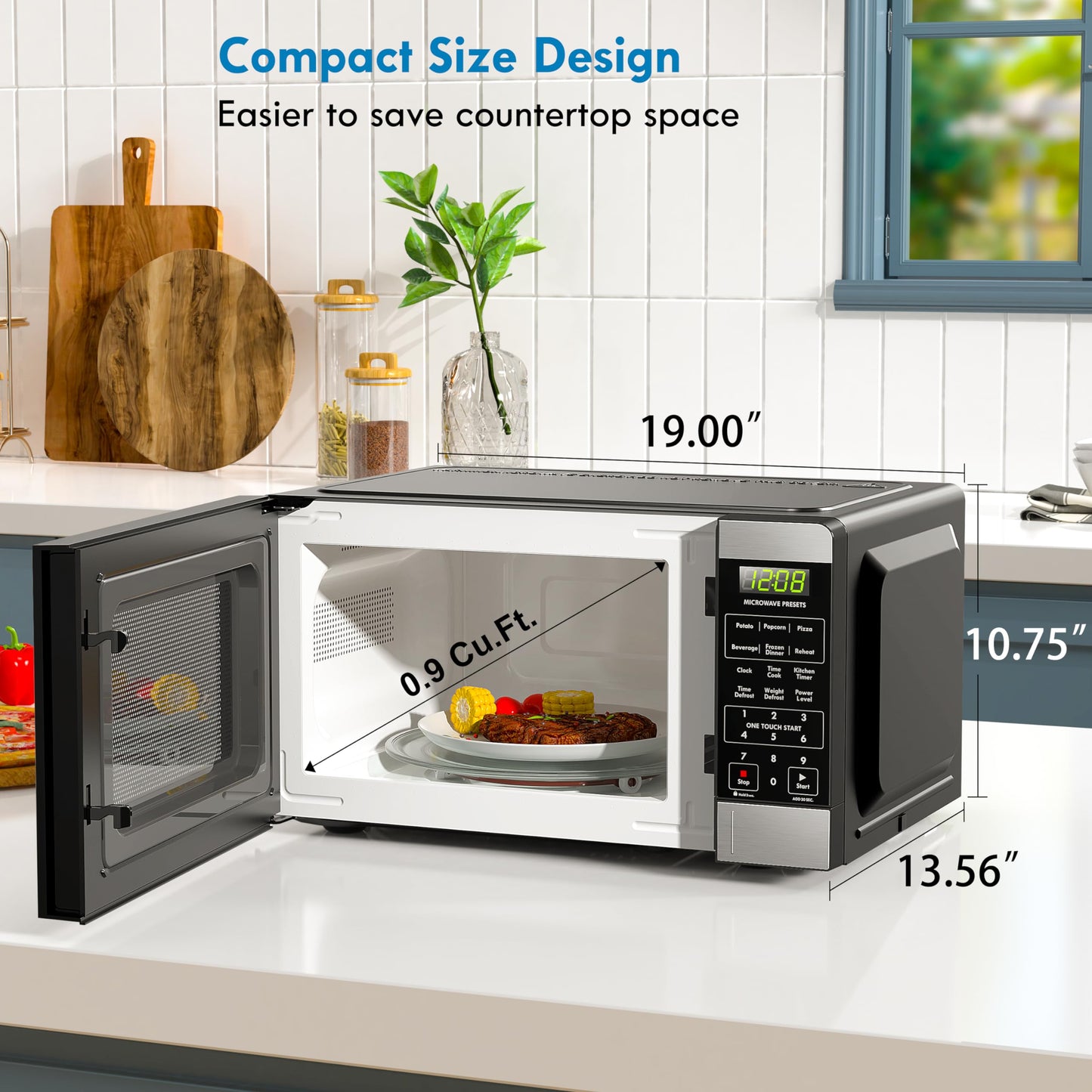 Kenmore Countertop Microwave, 6 Auto-Preset Menus, Child Lock, Defrost & Express Cooking Features, 900 Watt, .9 Cu Ft, Stainless Steel