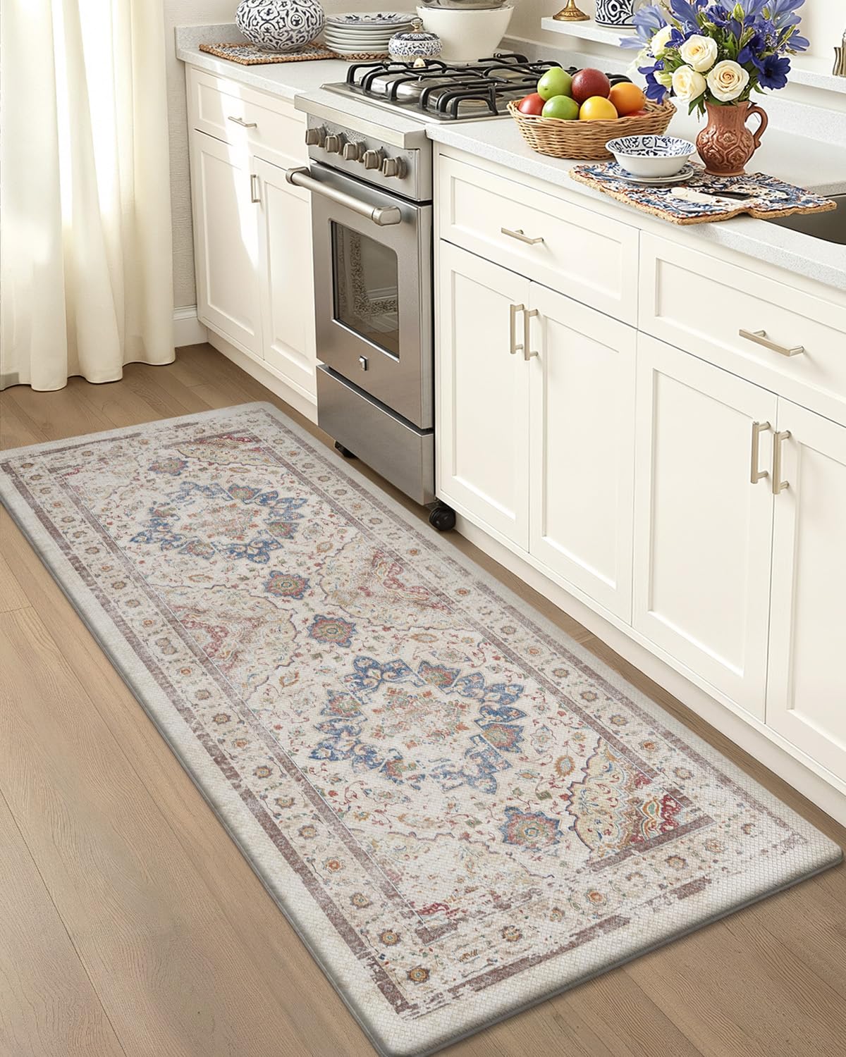 Color&Geometry Kitchen Floor Mats Anti Fatigue, Cushioned Boho Rugs,Waterproof Non Slip Kitchen Runner for Sink, Standing Mats for Office,24"x59",Oatmeal