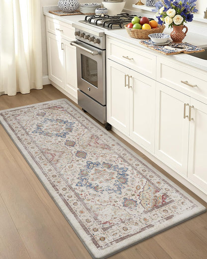 Color&Geometry Kitchen Floor Mats Anti Fatigue, Cushioned Boho Rugs,Waterproof Non Slip Kitchen Runner for Sink, Standing Mats for Office,24"x59",Oatmeal
