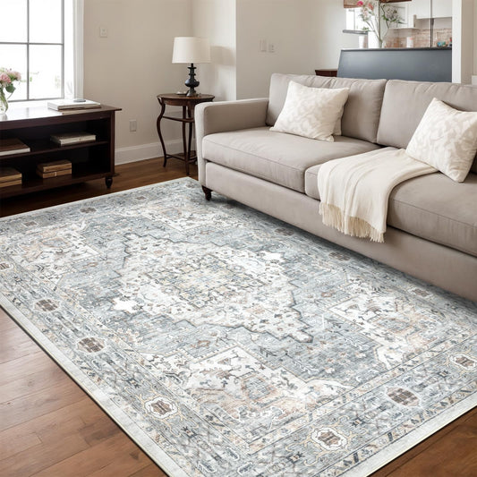Dotiiorug Area Rug 5×7 Washable Rugs for Bedroom, Vintage Floral Rug Soft Non Slip Stain Resistant Carpet for Living Room Dinning Room Kitchen Home Office Blue Green Multi