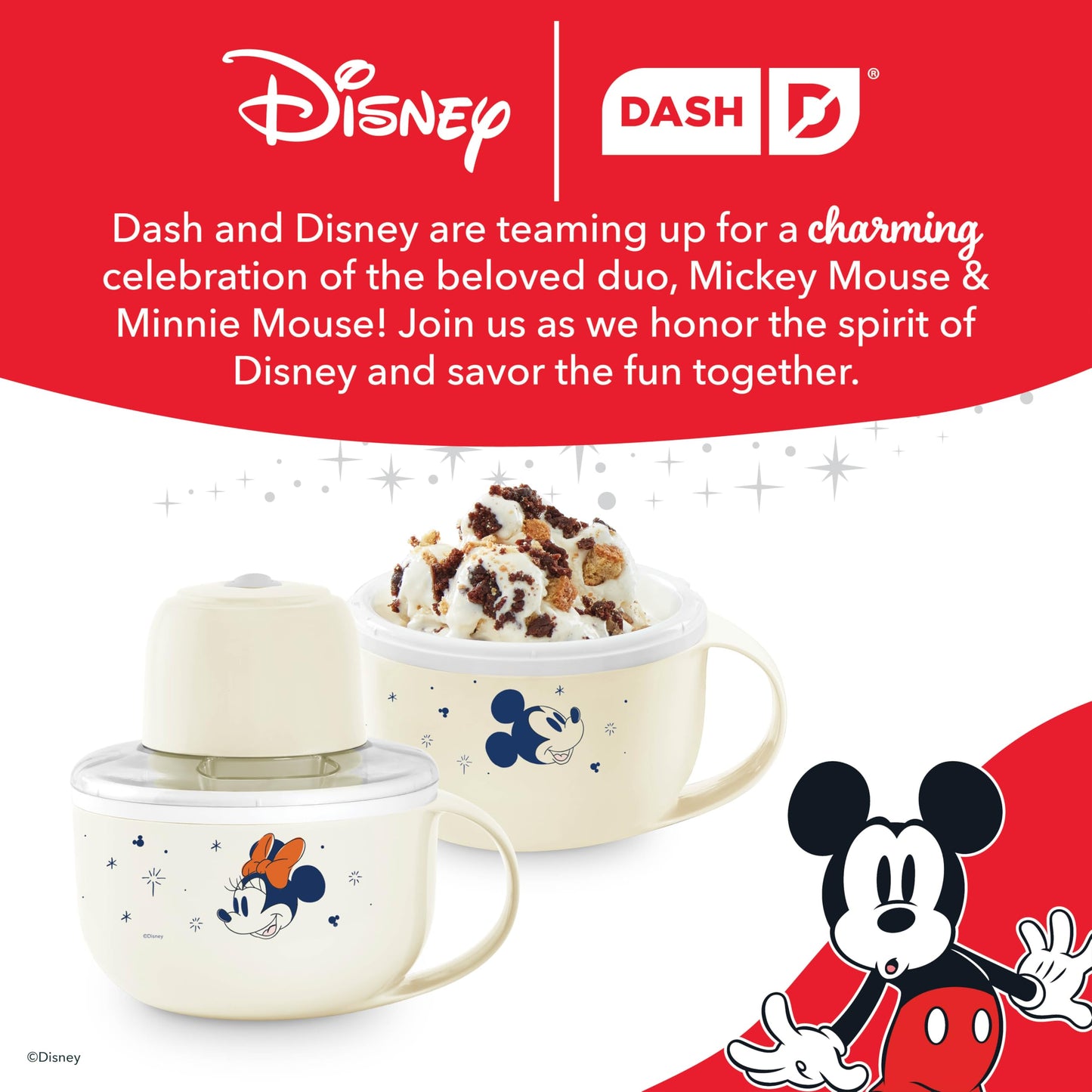 Disney Dash My Mug Ice Cream Maker Bundle - Mini Electric Ice Cream Maker - Creates Gelato, Sorbet & Frozen Yogurt - Easy to Clean & Use - 2 Mugs, Mickey & Minnie Design